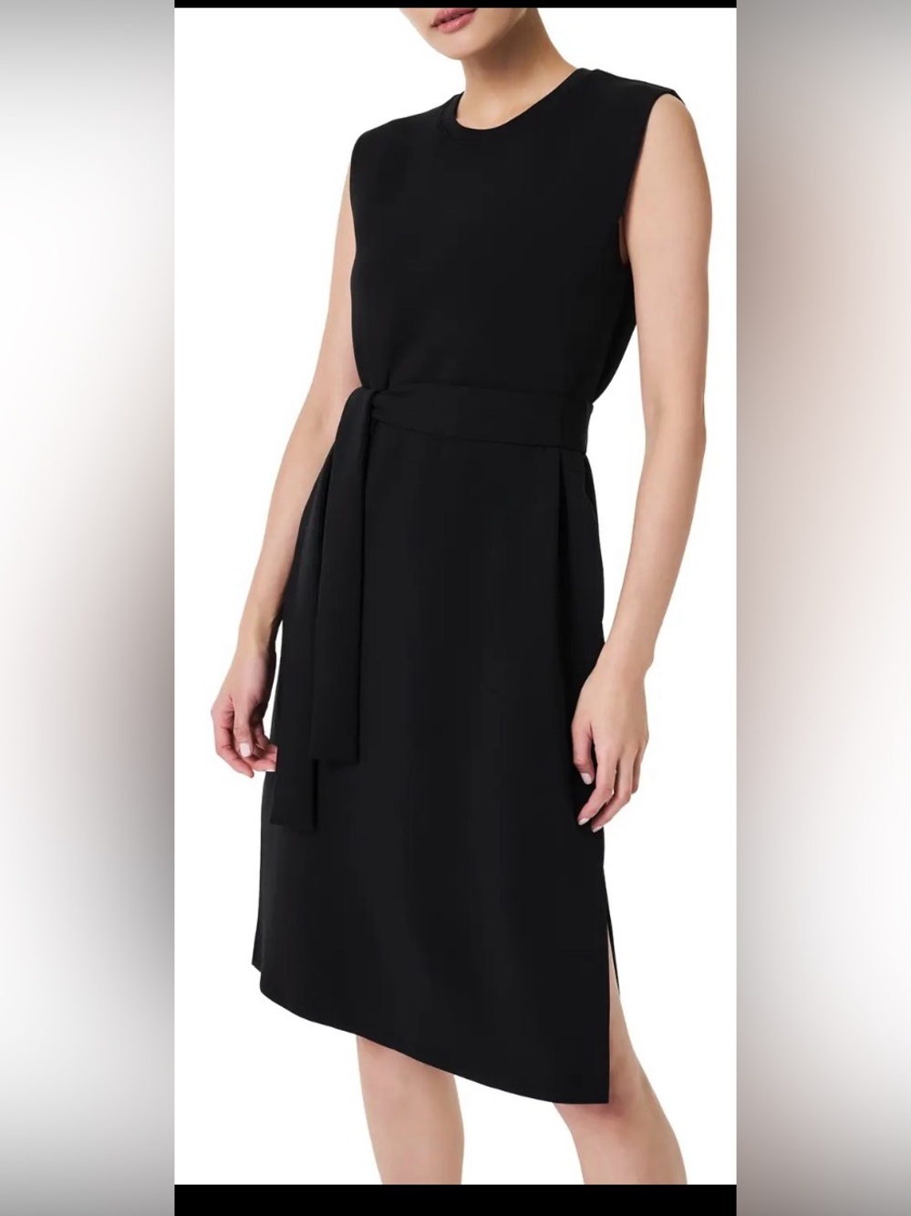 Spanx AirEssentials Black Belted Tank Midi Dress M‎ SZ L Athleisure Travel COMFY